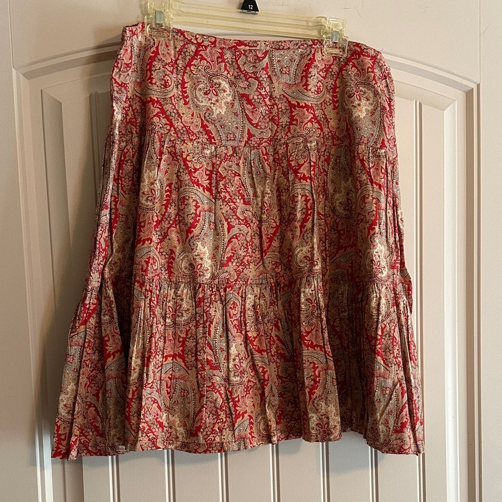 Chaps Paisley A-Line Skirt in Red and Cream
